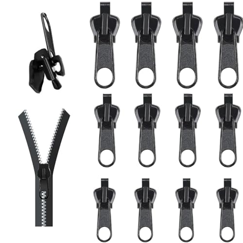 12er Pack Reißverschluss schieber Schwarz reißverschluss zipper Reißverschluss Ersatzschieber Reißverschluss zieher in 3 Größen für sofortige Reparatur - Ideal für Jacken, Taschen & Koffer, Langlebig von Lazulithic