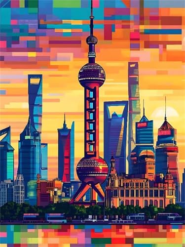 Diamond Painting Diamond Painting Zubehör Landschaft von Shanghai 5D Diamond art Painting Full Drill, Rhinestone Crystal Embroidery Canvas, Painting by Numbers, for Geschenke Wall Decor 30x40cm A-138 von Lchtooog