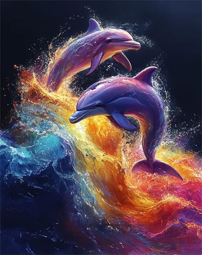 Tier Malen nach Zahlen für Erwachsene mit Rahmen - Premium DIY Delphin Malen Nach Zahlen Set 30x40cm, Komplettset mit Acrylfarben & Pinseln, Kreativset für Anfänger & Erwachsene, Wanddekoration F-87 Tier Malen nach Zahlen für Erwachsene mit Rahmen - Premium DIY Delphin Malen Nach Zahlen Set 30x40cm, Komplettset mit Acrylfarben & Pinseln, Kreativset für Anfänger & Erwachsene, Wanddekoration F-87 von Lchtooog