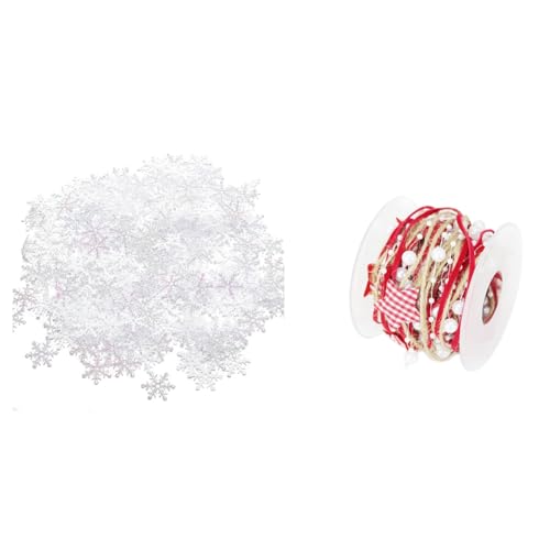 Lckiioy 1 x fünfeckiges Stern-Perlenkettenband und 600 Stück wiederverwendbare weiße Schneeflocken-Konfetti für Weihnachten, Hochzeit, Geburtstag von Lckiioy