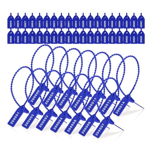 Lckiioy Sicherheitsnummer-Reißverschlusshalsband Aus Kunststoff mit Manipulationssicherem Siegel, 250 mm Länge, 2000 Stück, Blau von Lckiioy