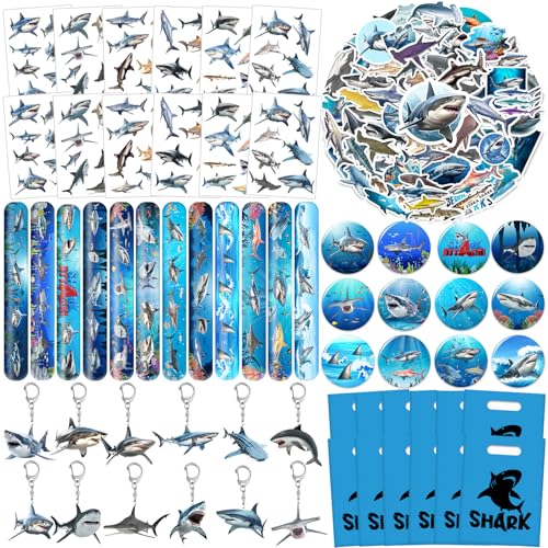110 Stück realistische Hai-Partygeschenke, Hai, temporäre Tattoos, Slap Armbänder, Schlüsselanhänger, Aufkleber, Abzeichen, Goodie-Taschen für Ozean, Geburtstagsparty, Dekorationen, Zubehör, Geschenke 110 Stück realistische Hai-Partygeschenke, Hai, temporäre Tattoos, Slap Armbänder, Schlüsselanhänger, Aufkleber, Abzeichen, Goodie-Taschen für Ozean, Geburtstagsparty, Dekorationen, Zubehör, Geschenke von Lcnjscgo