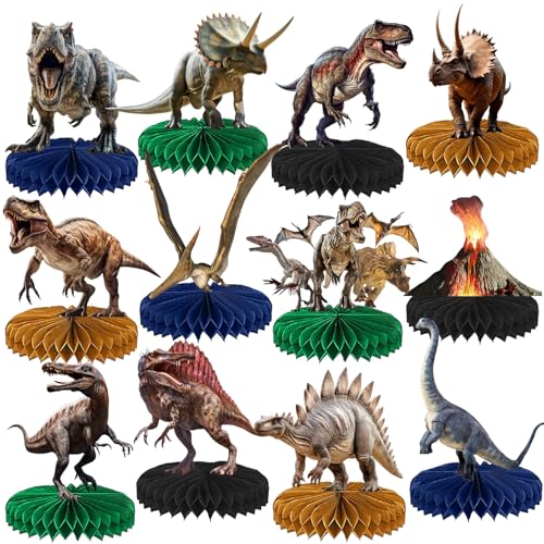 12 Stück Dinosaurier-Waben-Mittelstücke, Dinosaurier-Partygeschenke, Geburtstagsparty-Dekorationen, Dinosaurier, Vulkan, Dschungel, Tiere, Tafelaufsätze, Dekorationen für Kinder, Teenager, Jungen von Lcnjscgo