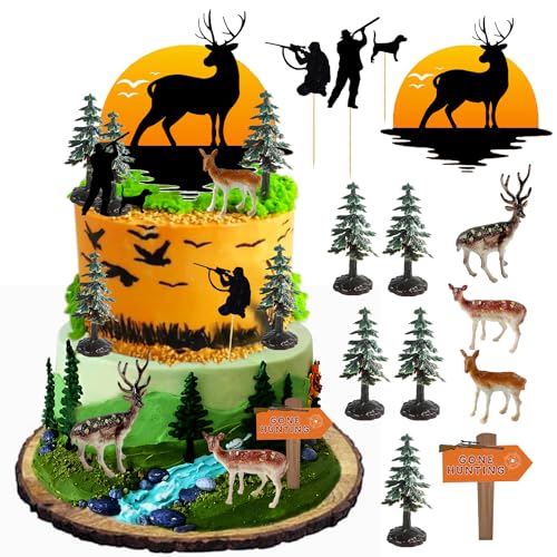 13 Stück Hirschjagd Kuchen Topper Hirsch Jäger Kuchen Dekoration Set Hirsch Baum Grün Camo Jagd Geburtstag Dekorationen für Camo Camping Jagd Geburtstag Baby Shower Party Supplies von Lcnjscgo