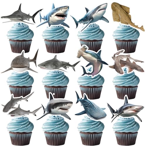 24 Stück realistische Hai-Cupcake-Topper, Hai-Cupcake-Kuchendekorationen, Ozean-Tiere, Hai, Geburtstagsparty-Dekorationen für Kinder, Jungen, Mädchen, Babyparty 24 Stück realistische Hai-Cupcake-Topper, Hai-Cupcake-Kuchendekorationen, Ozean-Tiere, Hai, Geburtstagsparty-Dekorationen für Kinder, Jungen, Mädchen, Babyparty von Lcnjscgo