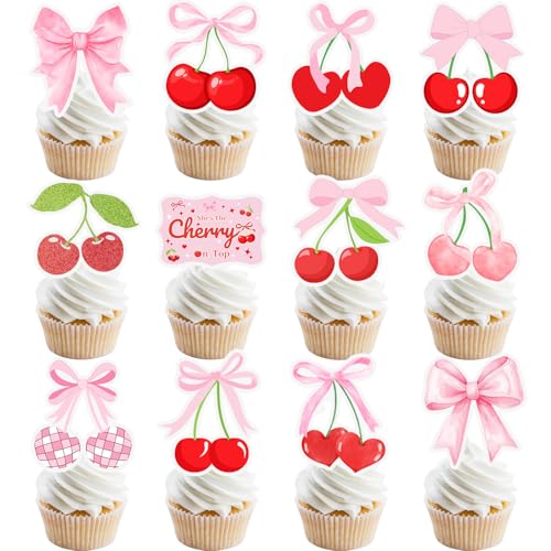 36 Stück Kirschkuchen-Cupcake-Topper, Kirsch-Geburtstagsparty-Dekorationen, "She's The Cherry On Topper", Kuchendekorationen, Sommerfrucht, Kirsche, Partyzubehör für Brautparty, Babyparty 36 Stück Kirschkuchen-Cupcake-Topper, Kirsch-Geburtstagsparty-Dekorationen, "She's The Cherry On Topper", Kuchendekorationen, Sommerfrucht, Kirsche, Partyzubehör für Brautparty, Babyparty von Lcnjscgo