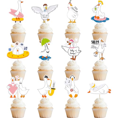 48 Stück alberne Gänse-Cupcake-Topper, eine alberne Gänseblume, Geburtstagsdekoration, Kuchendekoration, alberne Gänse, Geburtstagsparty-Dekorationen für Kinder, Jungen, Mädchen, Babyparty 48 Stück alberne Gänse-Cupcake-Topper, eine alberne Gänseblume, Geburtstagsdekoration, Kuchendekoration, alberne Gänse, Geburtstagsparty-Dekorationen für Kinder, Jungen, Mädchen, Babyparty von Lcnjscgo