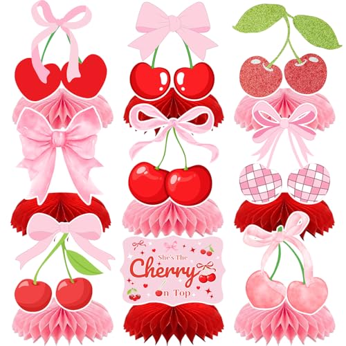 9 Stück Kirsch-Waben-Mittelaufsätze, Kirsche, Geburtstagsparty-Dekorationen, Kirsche, "She's The Cherry On Top", Tischdekoration, Sommerfrucht, Kirsche, Partyzubehör für Brautparty, Babyparty 9 Stück Kirsch-Waben-Mittelaufsätze, Kirsche, Geburtstagsparty-Dekorationen, Kirsche, "She's The Cherry On Top", Tischdekoration, Sommerfrucht, Kirsche, Partyzubehör für Brautparty, Babyparty von Lcnjscgo