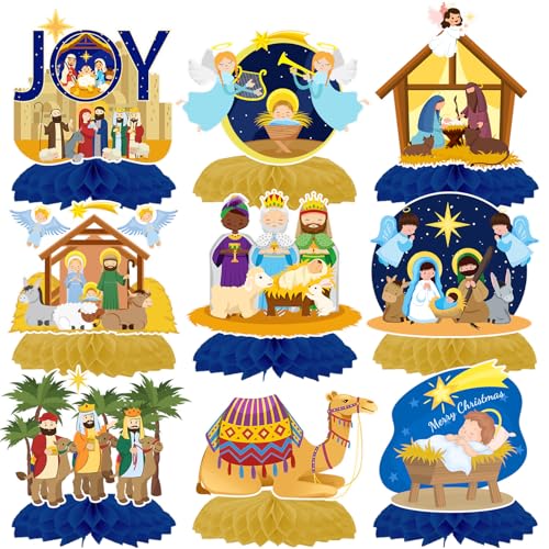 9 Stück Krippen-Mittelstücke mit Wabenstruktur, religiöse Krippe, Party-Dekorationen, Happy Birthday, Jesus, Krippe, Tischaufsätze, Dekorationen für Winterurlaub, Party, religiöse Bildung von Lcnjscgo