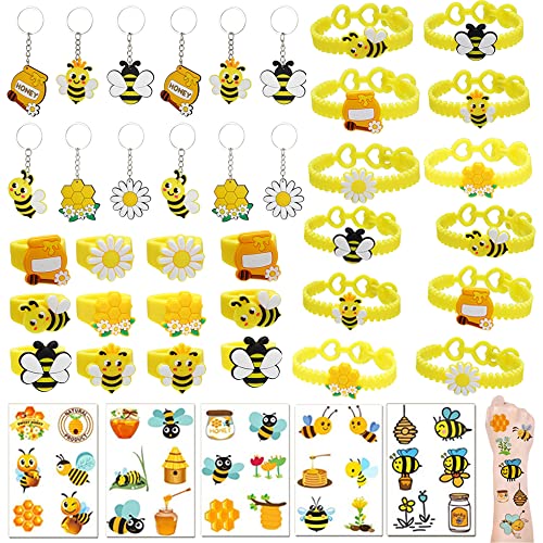 96-teiliges Partyzubehör mit Bienen-Motiv, Hummel-Themenparty-Zubehör, inklusive niedlicher Bienen-Schlüsselanhänger, Armbänder, Ring und temporäre Tattoos für Hummel-Motto-Party, Geburtstag, Dusche 96-teiliges Partyzubehör mit Bienen-Motiv, Hummel-Themenparty-Zubehör, inklusive niedlicher Bienen-Schlüsselanhänger, Armbänder, Ring und temporäre Tattoos für Hummel-Motto-Party, Geburtstag, Dusche von Lcnjscgo