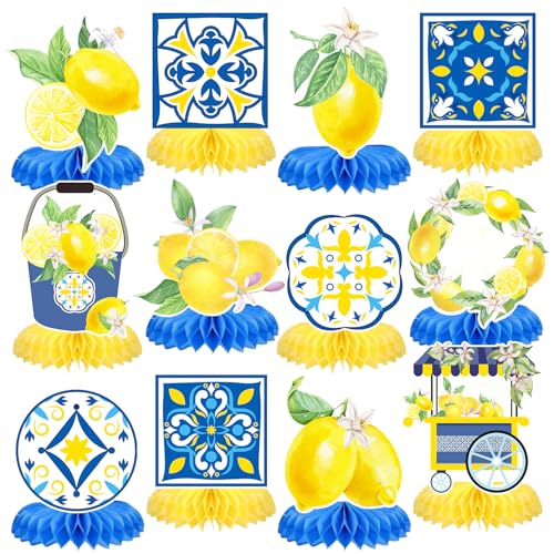 Capri-Zitronenblau-gelbe Fliesen, Waben-Mittelstücke, Dekorationen, mediterrane Amalfiküste, Tafelaufsätze für Zitronen-Geburtstagsparty, italienische Sommerhochzeit, Geburtstag, Brautparty Capri-Zitronenblau-gelbe Fliesen, Waben-Mittelstücke, Dekorationen, mediterrane Amalfiküste, Tafelaufsätze für Zitronen-Geburtstagsparty, italienische Sommerhochzeit, Geburtstag, Brautparty von Lcnjscgo
