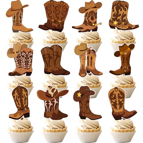 Cupcake-Topper, Western-Cowboystiefel, Cupcake-Topper, Kuchendekoration, Geburtstagsparty-Dekorationen für Babyparty, Geburtstag, Party, Zubehör, 24 Stück Cupcake-Topper, Western-Cowboystiefel, Cupcake-Topper, Kuchendekoration, Geburtstagsparty-Dekorationen für Babyparty, Geburtstag, Party, Zubehör, 24 Stück von Lcnjscgo