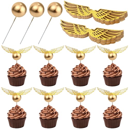 Cupcake-Topper, Zauberer, goldene Flügel, Geburtstag, Party, Kuchendekorationen für Kinder, Jungen, Mädchen, Babyparty, 24 Stück von Lcnjscgo
