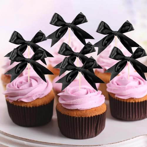 Cupcake-Topper mit schwarzer Schleife, Kuchendekoration, schwarze Schleife, Kuchendekoration, schwarze Schleife, Kokette, Geburtstagsparty-Dekorationen, Zubehör für Brautparty, Cupcake-Topper mit schwarzer Schleife, Kuchendekoration, schwarze Schleife, Kuchendekoration, schwarze Schleife, Kokette, Geburtstagsparty-Dekorationen, Zubehör für Brautparty, von Lcnjscgo