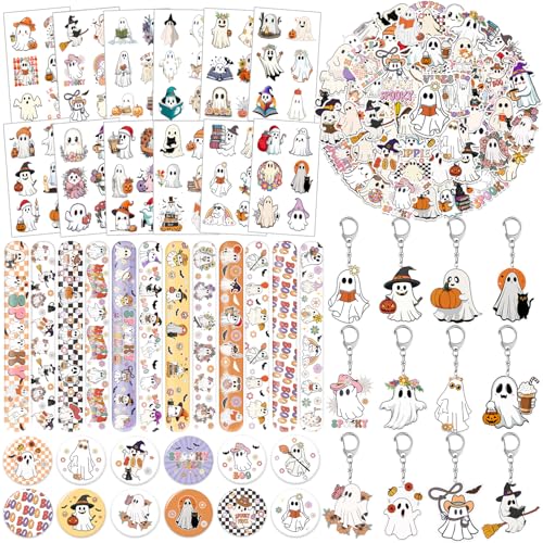 Lcnjscgo 108 Stück niedliche Halloween-Geister-Partygeschenke, Geister-Tattoos, Slap Armbänder, Aufkleber, Schlüsselanhänger, Abzeichen für Halloween, Geist, Geburtstagsparty, Dekorationen für Kinder Lcnjscgo 108 Stück niedliche Halloween-Geister-Partygeschenke, Geister-Tattoos, Slap Armbänder, Aufkleber, Schlüsselanhänger, Abzeichen für Halloween, Geist, Geburtstagsparty, Dekorationen für Kinder von Lcnjscgo