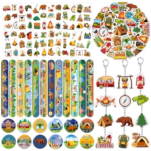 Lcnjscgo 98 Stück Camping-Partygeschenke, temporäre Tattoos, Slap Armbänder, Aufkleber, Abzeichen, Schlüsselanhänger für Outdoor-Abenteuer, Camping, Geburtstag, Party, Dekorationen für Kinder Lcnjscgo 98 Stück Camping-Partygeschenke, temporäre Tattoos, Slap Armbänder, Aufkleber, Abzeichen, Schlüsselanhänger für Outdoor-Abenteuer, Camping, Geburtstag, Party, Dekorationen für Kinder von Lcnjscgo