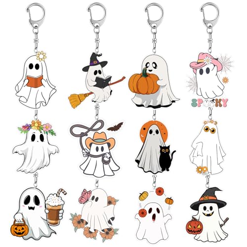 Lcnjscgo Halloween-Geister-Partygeschenke, niedliche Geister-Acryl-Schlüsselanhänger für Halloween, Geist, Geburtstagsparty, Dekorationen, Zubehör für Kinder, Jungen, Mädchen, Klassenzimmerpreise, 12 von Lcnjscgo