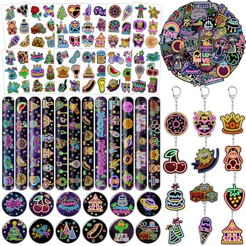 Lcnjscgo Neon-Partygeschenke, temporäre Tattoos, Schlag-Armbänder, Aufkleber, Abzeichen, Schlüsselanhänger für Neon-Geburtstagsparty, Dekorationen, Zubehör für Kinder, Jungen, Mädchen, Klassenzimmer Lcnjscgo Neon-Partygeschenke, temporäre Tattoos, Schlag-Armbänder, Aufkleber, Abzeichen, Schlüsselanhänger für Neon-Geburtstagsparty, Dekorationen, Zubehör für Kinder, Jungen, Mädchen, Klassenzimmer von Lcnjscgo