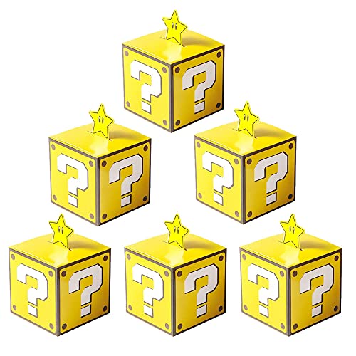 Mario Party-Leckerli-Box, 24 Stück, Videospiel-Block, Geschenktüten für Mario-Themenparty, Gastgeschenke, Dekorationen, Zubehör für Jungen, Mädchen, Kinder (goldener Ziegel) von Lcnjscgo