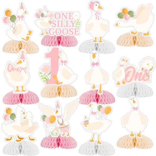 Silly Goose Waben-Mittelstücke, 12 Stück, eine alberne Gans zum 1. Geburtstag, Party-Dekoration, alberne Gänse, Tischdekoration, Partyzubehör für Mädchen, rosa Schleife, eine alberne Gans Silly Goose Waben-Mittelstücke, 12 Stück, eine alberne Gans zum 1. Geburtstag, Party-Dekoration, alberne Gänse, Tischdekoration, Partyzubehör für Mädchen, rosa Schleife, eine alberne Gans von Lcnjscgo