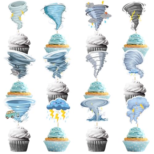 Tornado-Cupcake-Topper, Tornado-Wetter, Cupcake-Kuchendekorationen, Tornado, Geburtstagsparty-Dekorationen, Zubehör für Kinder, Babyparty, 24 Stück Tornado-Cupcake-Topper, Tornado-Wetter, Cupcake-Kuchendekorationen, Tornado, Geburtstagsparty-Dekorationen, Zubehör für Kinder, Babyparty, 24 Stück von Lcnjscgo