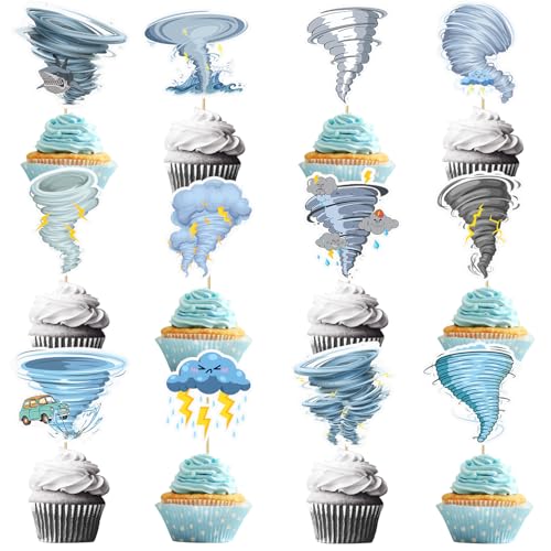 Tornado-Kuchen-Cupcake-Topper, Tornado-Wetter, Cupcake-Kuchendekorationen, Tornado, Geburtstagsparty-Dekorationen, Zubehör für Kinder, Jungen, Mädchen, Babyparty, 24 Stück Tornado-Kuchen-Cupcake-Topper, Tornado-Wetter, Cupcake-Kuchendekorationen, Tornado, Geburtstagsparty-Dekorationen, Zubehör für Kinder, Jungen, Mädchen, Babyparty, 24 Stück von Lcnjscgo