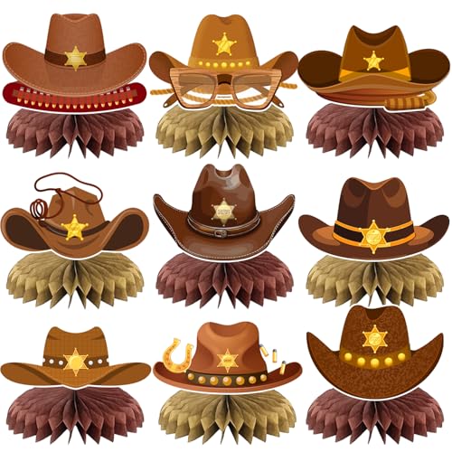 Western-Party-Mittelstück-Dekorationen, Western-Cowboyhüte, Waben-Mittelstücke für Tische, Cowboy-Thema, Babyparty, Geburtstagsparty, Dekoration, Zubehör, 9 Stück Western-Party-Mittelstück-Dekorationen, Western-Cowboyhüte, Waben-Mittelstücke für Tische, Cowboy-Thema, Babyparty, Geburtstagsparty, Dekoration, Zubehör, 9 Stück von Lcnjscgo