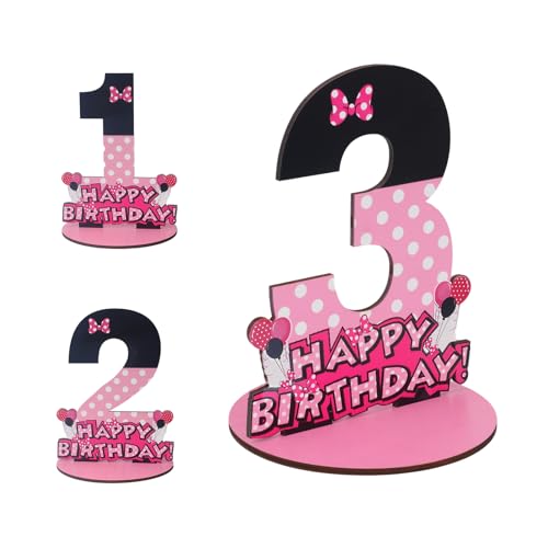 Tischaufsatz aus Holz zum 3. Geburtstag, rosa Schleife, Tischdekoration für 3. Geburtstag, Party-Dekorationen für 3. Geburtstag, Party-Dekoration (3. Geburtstag) von Lcoor