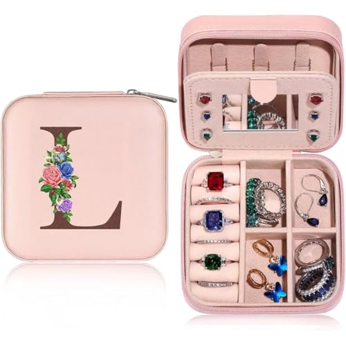 Lcxecnw Mini-Schmuck-Reiseetui,Kleine Schmuckschatulle,Schmuck-Reiseetui mit Spiegel,Tragbare Schmuckschatulle für Ohrringe,Anhänger,Ringe, Halsketten,Armbänder,Bestes Geschenk für Frauen Mädchen von Lcxecnw