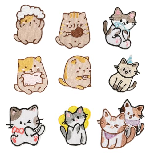 10 PCs Schöne Tierreparaturflecken Eisen Auf Gestickten Flecken Cartoon Katzen Nähen Dekorative Applikationen Für Kleidung von Ldabrye