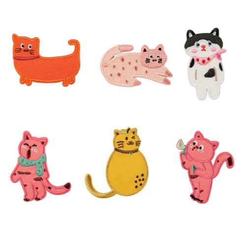 6 PCs Auf/Eisen Auf Flecken Cartoon Katzen Bestickte Flecken Nähflecken Applikationsflecken Für Die Beuteldekoration von Ldabrye