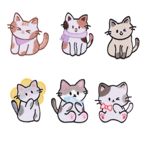 6 PCs Schöne Tierreparaturflecken Eisen Auf Gestickten Flecken Cartoon Katzen Nähen Dekorative Applikationen Für Kleidung von Ldabrye