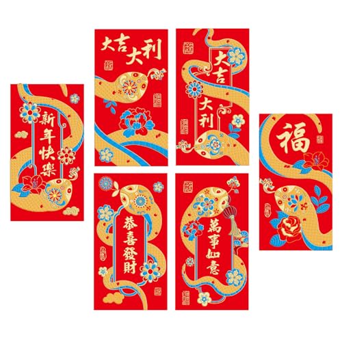 Briefumschläge für traditionelles Frühlingsfest 2025, Schlangenjahr, Geldpakete, Papiertüte, Hongbao für Neujahr, 6 Stück Briefumschläge für traditionelles Frühlingsfest 2025, Schlangenjahr, Geldpakete, Papiertüte, Hongbao für Neujahr, 6 Stück von Ldabrye