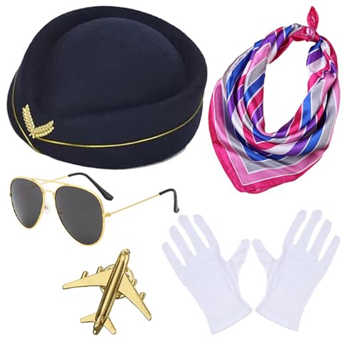 Ldabrye Girl Stewardess & Sonnenbrille+Kerchiefs Für Halloween Frau Carnivals Fotografie Sunpoof Flugbegeisterter von Ldabrye