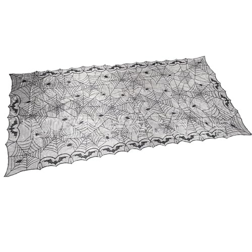 Ldabrye Gruselige Spinnennetz-Stoff-Tischdecke, schwarze Spitze, Tisch mit Spinnennetz-Fledermausmotiven für Heimdekoration, waschbare Tischdecke Ldabrye Gruselige Spinnennetz-Stoff-Tischdecke, schwarze Spitze, Tisch mit Spinnennetz-Fledermausmotiven für Heimdekoration, waschbare Tischdecke von Ldabrye