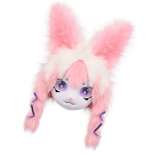 Ldabrye Plüsch-Hasen-Kopfbedeckung, Tier-Hasenkopf, Pelzanzug, Halloween, Maskerade, Cosplay, Kostüm, Zubehör, Kinder, Erwachsene, Halloween, Maskerade, Cosplay, Kostüm-Requisiten von Ldabrye
