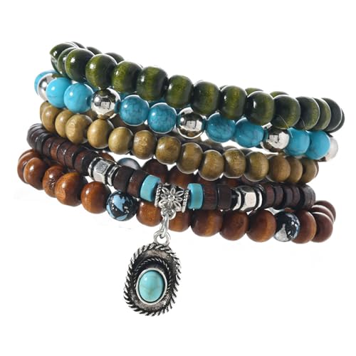 Leichte Holzperle und Türkis, handgefertigt für Freizeitkleidung, Accessoire für Frauen und Mädchen, Kokosnussschale und Türkis von Ldabrye
