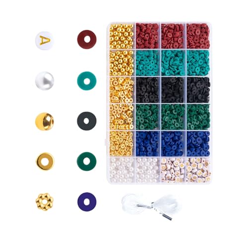 Perlen-Set für Armbänder, Halsketten, Schmuckherstellung, Bastelperlen, rund, Abstandshalter, Ton, Bastelbedarf, bunter Ton, runder Abstandhalter, Buchstaben-Schmuck von Ldabrye