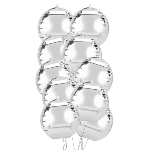 4D Runde Kugel geformte Aluminiumfolienballons Hochwertige wiederverwendbare Partydekorationen für Hochzeits Geburtstag Engagement Brautdusche Golden Silver Bird Horse 10 Zoll 24 (20pcs Silber) von Ldafava