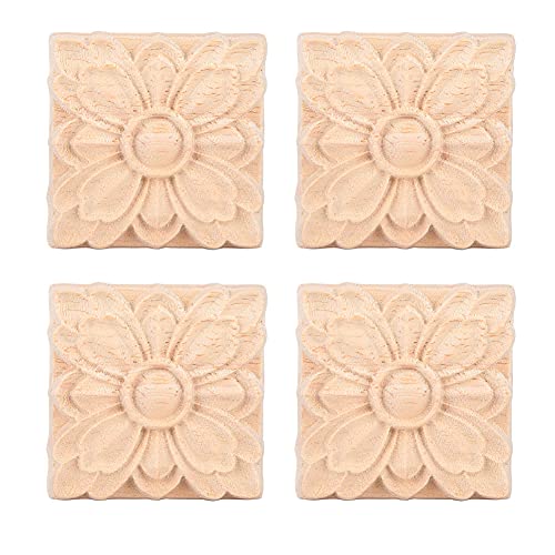 Geschnitztes Blumenquadrat Onlay Applique unbemalte Holzmöbel exquisite handgefertigte europäische Style -ation für Türen Schränke Wände Fenster und Spiegel von 4 Teilen 5x5 cm (Stil 2) von Ldafava