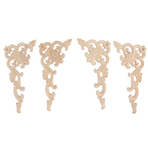 Holzecke Applikat dekorative geschnitzte Ecke Onlay Applikation für Schrank Tür Bettgarderobe Möbeldekoration 4pcs Gummiholz 20x10 cm von Ldafava