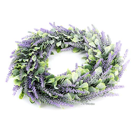 Künstliche Lavendelblumenkranz Elegante lebensechte künstliche Blumengirlande für Hochzeits Heimtür Hängende ation Lila Plastik 37x37x5 cm von Ldafava