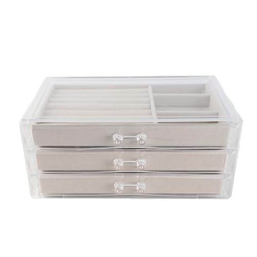 Ldafava Acrylschmuck Organizer klares Acryl -Beige Schubladen Schiebendrahtung Schmuckschatulle für Stehohrringe Halskette Schmuckmaterial Acrylschwamm Gewicht 1101g von Ldafava