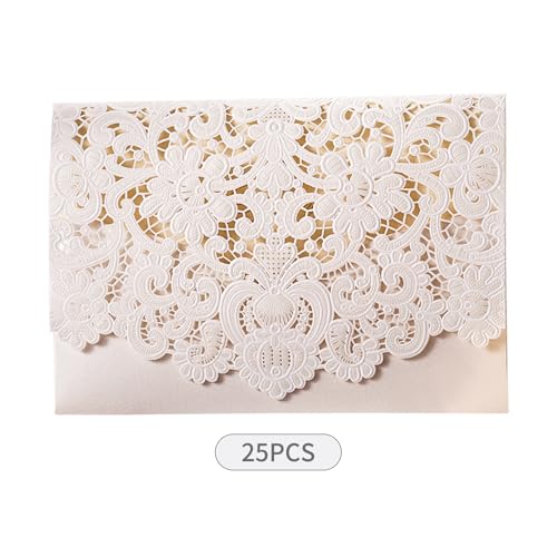 Ldafava Hochzeitseinladungskarten, ausgehöhlt, elegantes Blumenmuster, innen blanko, mit Umschlägen, für Hochzeit, Brautparty, Verlobung, Jahrestag, Valentinstag, Geburtstagsparty, Weiß, (25pcs) von Ldafava