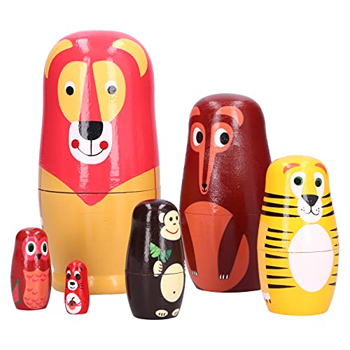Ldafava Russian Nisting Dolls Kit Holz Cartoon Tiermuster Ornament handgefertigtes Handwerk Set für Kindere und Wohnkultur 6pcs von Ldafava