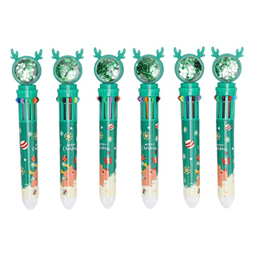 Ldafava Weihnachtsthema -Kugelschreiber 10 Farbe niedliche Pailletten Retractable Stift Smooth Writing für Schulbüro -Party liefert grüne Kunststoff 6pcs (Elchmuster) von Ldafava