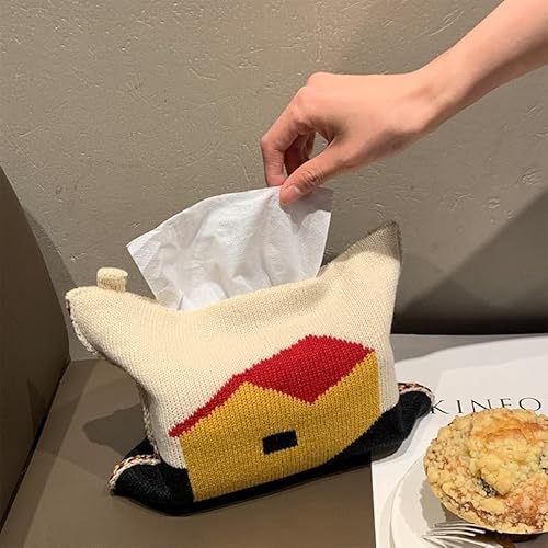 Stoff Tissue Box Baumwollgarn gewebtes dekoratives Gewebespeicherbeutel Spender für Auto Wohnzimmer Küche Haus Bad Weichwaschbar haltbar (Rosa schwarz) (Grüne Orange) (Gelbrot) von Ldafava