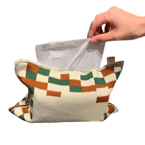 Stoff Tissue Box Baumwollgarn gewebtes dekoratives Gewebespeicherbeutel Spender für Auto Wohnzimmer Küche Haus Bad Weichwaschbar haltbar (Rosa schwarz) (Grüne Orange) von Ldafava