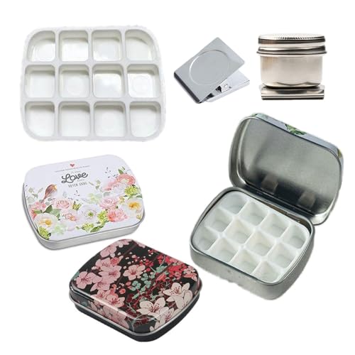 LdawyDE Wasserfarbkasten 2 Stück Mini Aquarellkasten Leer 12 24 Mulden Palette Wassermalkasten Mini Farbaufbewahrungssets für Reise Aquarellöl Ölgemälde, mit Magnetclip und Öltopf von LdawyDE