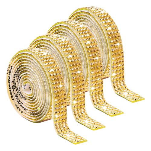 4 x Strass-Bänder, goldfarben, glitzerndes Band, Aufkleber, 4 Reihen, Strass-Streifen von Ldbuejiaja